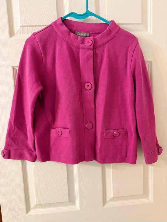 Kenar Jackets & Blazers - Kenar Women’s Bright Fuchsia Button-Front 3/4 Sleeve Jacket